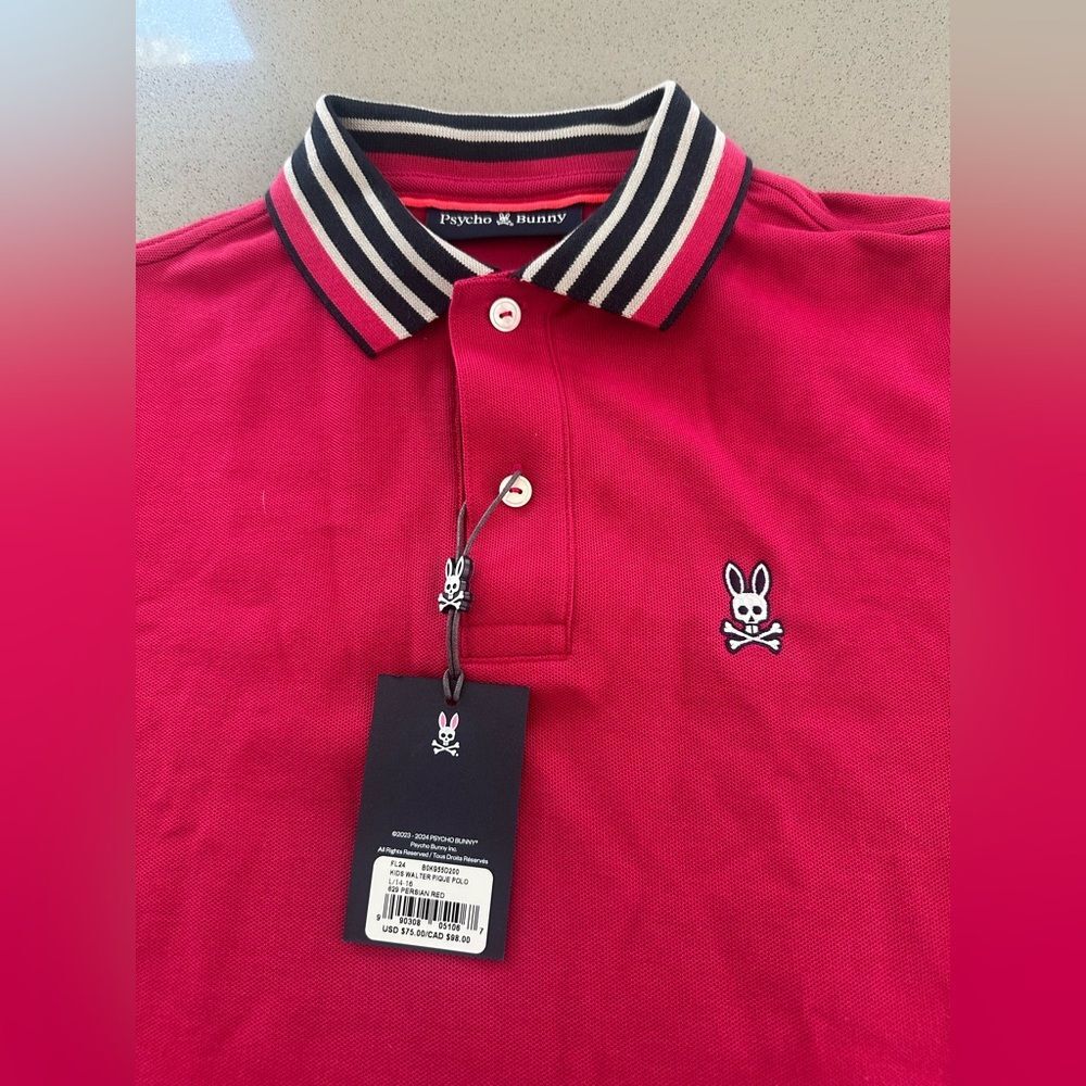 Brand New With Tag! Psycho Bunny Kids Walter Pique Red Polo Short Sleeve Large - Picture 4 of 5